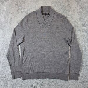 Rag & Bone Wool Sweater Mens Medium Grey Crossover V Neck Contrast Stitch Knit